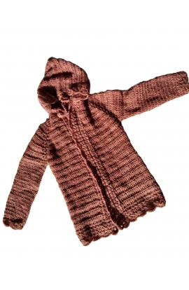 Beautiful Handmade Crochet Design Hooded Full Sleeve Unisex Cardigan - Badami