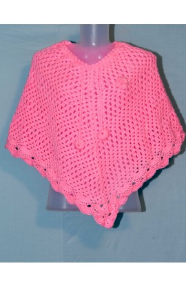 Beautiful Handmade Girlish Pink Color Woolen Poncho For Women/Girls - Free Size