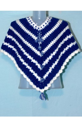 Woolen Handmade navy blue and white color combi poncho for women