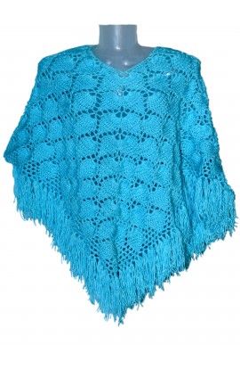 Woolen Graminarts Crochet Poncho For Women/Girls Free Size - Sky Blue