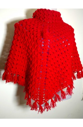 Handmade Woolen Crochet Beautiful Hot Red Poncho For Young Stylish Girls/Women