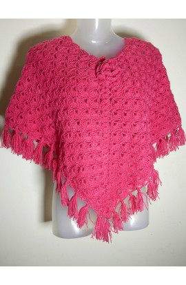 Graminarts Handmade Crochet  Cerise Woolen Poncho For 10-15 Years Old Girls