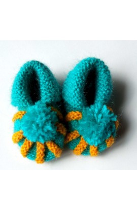 Graminarts Handmade Baby Booties Made By Good Quality Woven Light Sea green & Yellow Colored (0 - 6 M)
