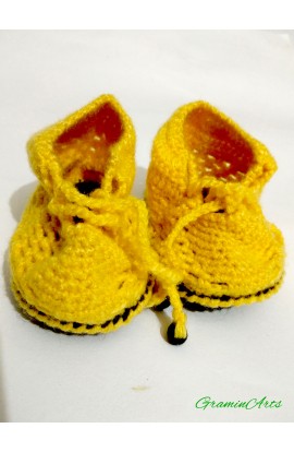 Beautiful Handmade Crochet Baby Booties For 4 - 12 M (Yellow Color)