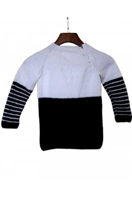 Graminarts Handmade Knitted Elegant Stylish Woonie Sweater For Baby Boy- White & Black									