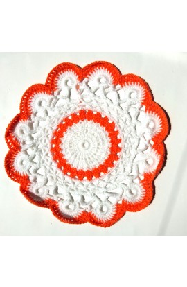 Handmade Multipurpose White & Orange Colored Round Home Decor/ Pooja Thalposh
