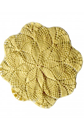 GraminArts Yellow single color woolen crochet thalposh or tablemat puja thal cover