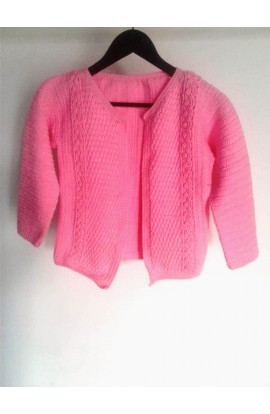 Handmade Crochet Graminarts Short Women/Girls Woolen Cardigan - Pink