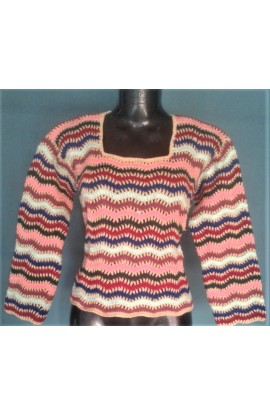 Elegant Multicolor Zig Zag Pattern Handmade Crochet Full Sleeve Girls/Women Sweater Top