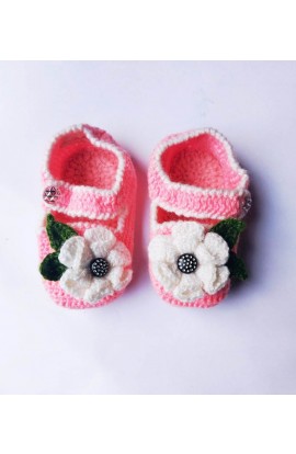 Floral Unique Wollen Crochet Design Baby Girl Booties For 6 - 12 Month
