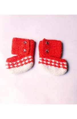 Good Quality Brick & White Color Hand Crochet Woolen Baby Booties For 6 - 12 Month