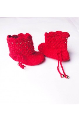 Beautiful Graminarts Red Color Crochet Handmade Design Boot For Baby Girls - ( 6 - 12 M )
