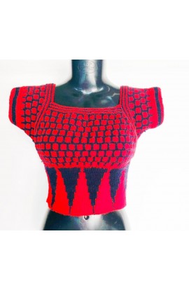 GraminArts Handmade Red & Black Vardhman Woollen Knitted Blouse For Women