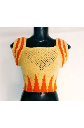 Graminarts Knitted Woolen Orange & Cream Beautiful Square Neck Women Blouse
