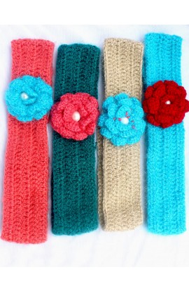 Unique and Beautiful Woolen Handmade Hairband With Flower - Pack Of 4