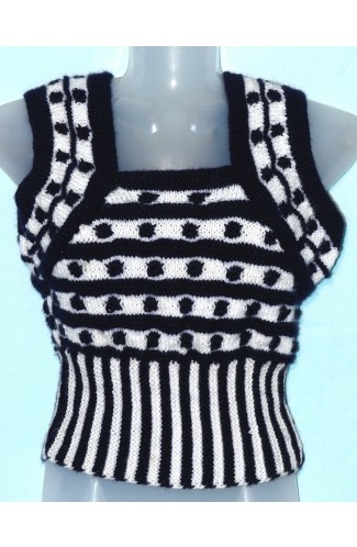 Black and white color hand knitted woolen blouse sweater for women