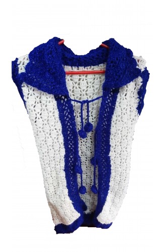Handmade Woolen Cardigan for women Blue and white color 