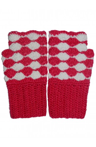  Graminarts handmade crochet Fingerless Gloves design - Plum pink and White