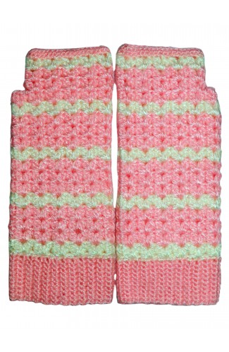 Graminarts Handmade Long Crochet Fingerless Gloves Baby Pink And White Design