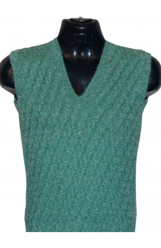 GraminArts Handmade Dark Cyan Woollen Knitted Half Sleeve Sweater For Men
