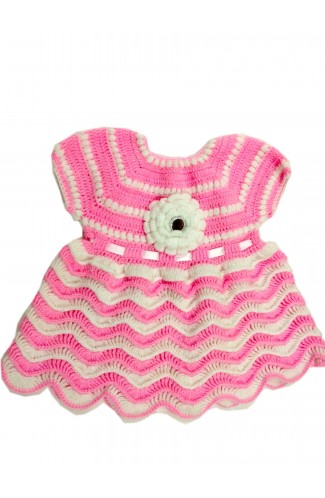 Pink and white beautifull design girls frock with flower 2-3y