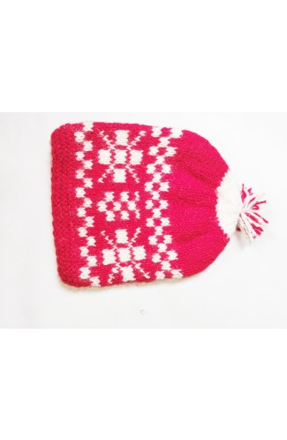 Unique and Beautiful Knitted Red & White Woolen Handmade Kids Cap