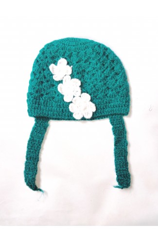 Elegant White Floral Pattern Hand Crochet Design Cap For Baby Girls