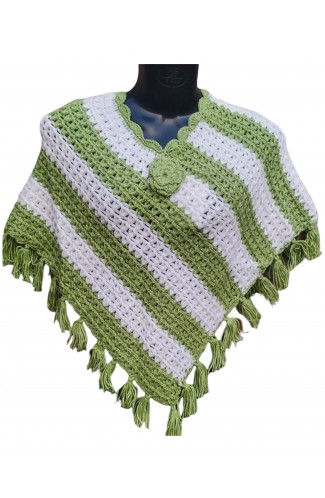 Beautiful White & Moss Woolen Color Crochet Desing Poncho - Girls (12 - 15 yrs.)