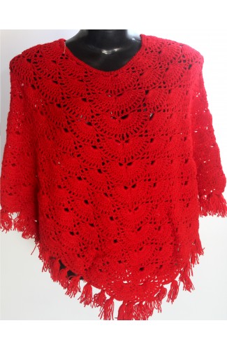 Elegant Poncho In Hot Red Woolen Graminarts Poncho For Girls/Women