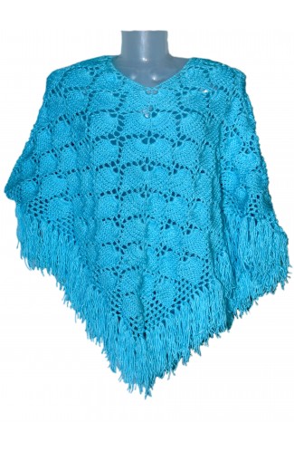 Woolen Graminarts Crochet Poncho For Women/Girls Free Size - Sky Blue