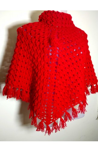 Handmade Woolen Crochet Beautiful Hot Red Poncho For Young Stylish Girls/Women