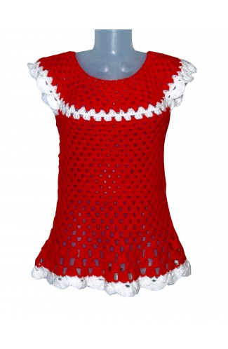 Beautiful handmade woolen tops for girls Red and white