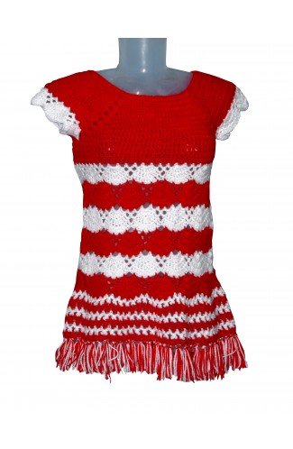2020 new desing woolne hanmade tops frok for adult girls red and white