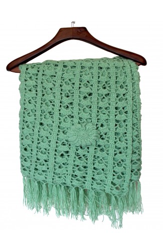 Graminarts Woolen Crochet Handmade Beautiful Sage Color Flower Pattern Women/Girls Blanket