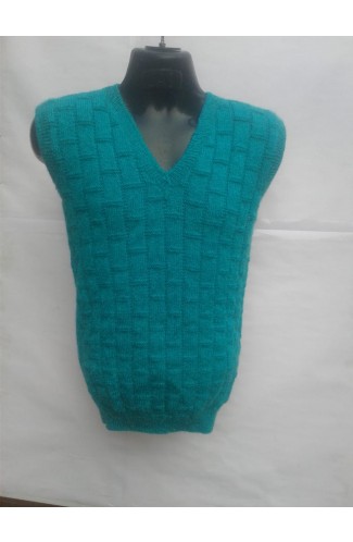 Graminarts Handmade Sea Green Vardhman Woollen Knitted Half Sweater For Men