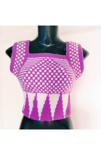 Beautiful Purple & White Woolen Handmade Sweater Blouse For Women 