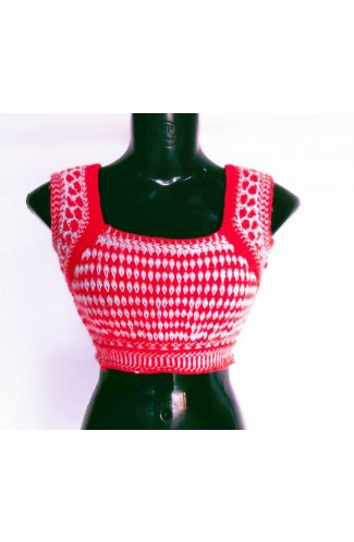 Graceful Look With Red & White Woollen Graminarts Bloue For Women 