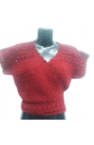 Beautiful Surplice Neckline Crochet Design Blouse/Top For Ladies/Girls - Marron