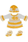 Graceful Handmade Design Frock Set With Full Sleeve Frock Set With Boots & Cap- White & Yellow